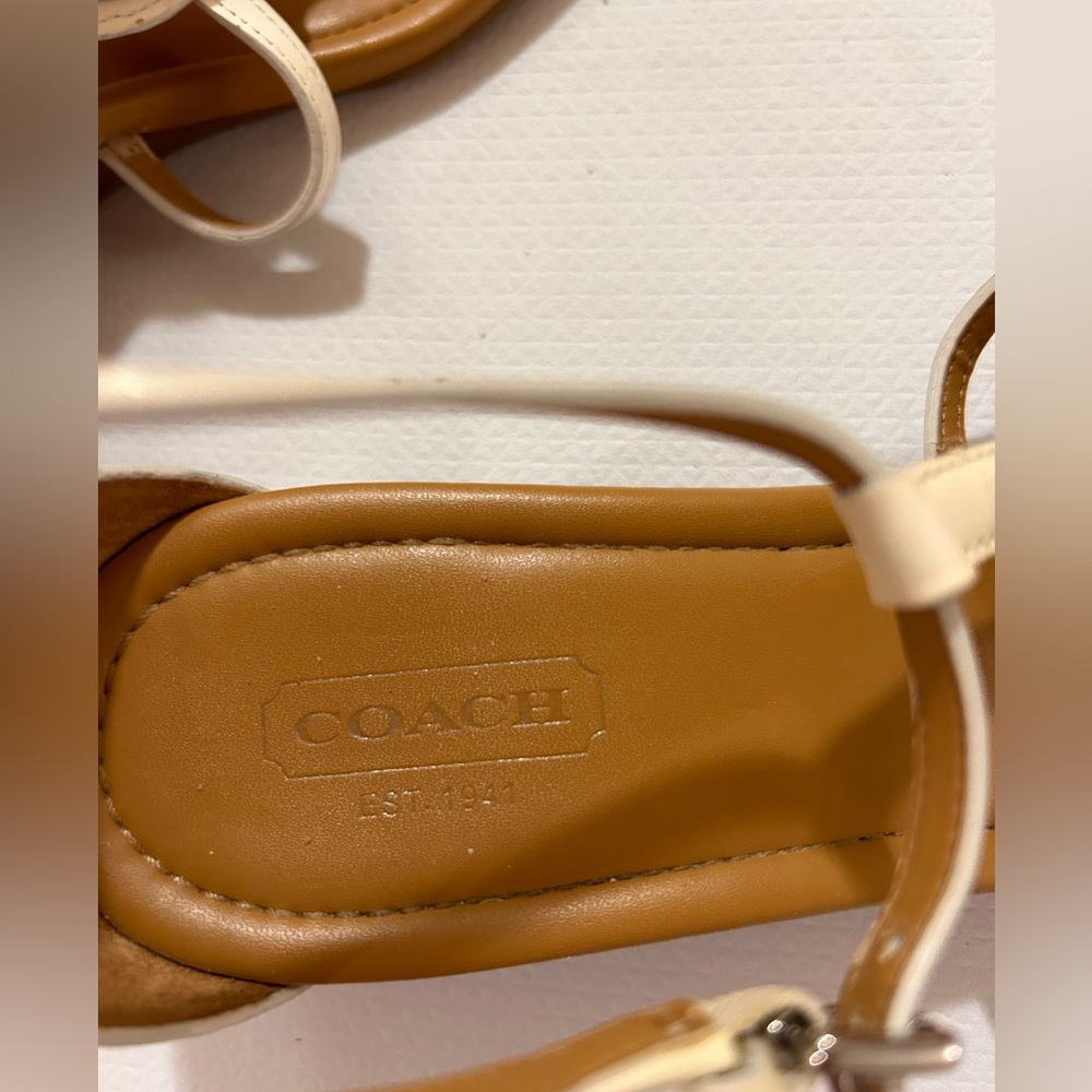 Coach Women's White Strappy Sandal with Gold Logo Medallion - Picture 6 of 6